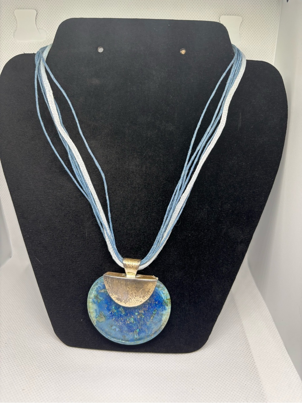 3/$12 Blue Gold Accent Resin Pendant Necklace - Women Jewelry